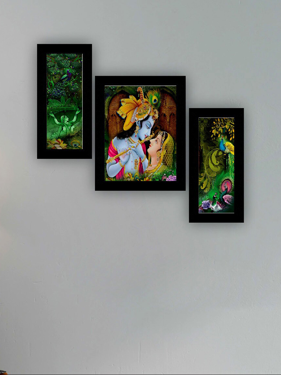 

SAF Black & Blue 3 Pieces Lord Radha Krishna Painting UV Coating Wall Arts