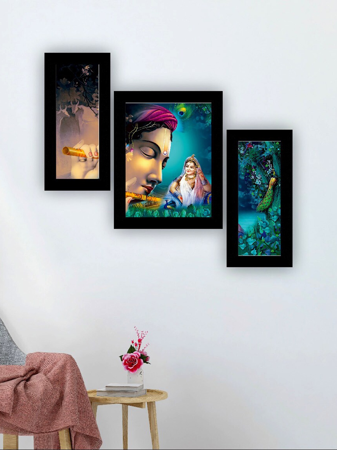 

SAF Blue & Brown 3 Pieces Lord Radha Krishna Painting UV Coating Wall Arts