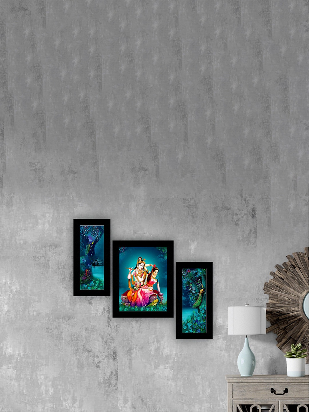 

SAF Blue & Pink 3 Pieces Lord Radha Krishna Painting UV Coating Wall Arts