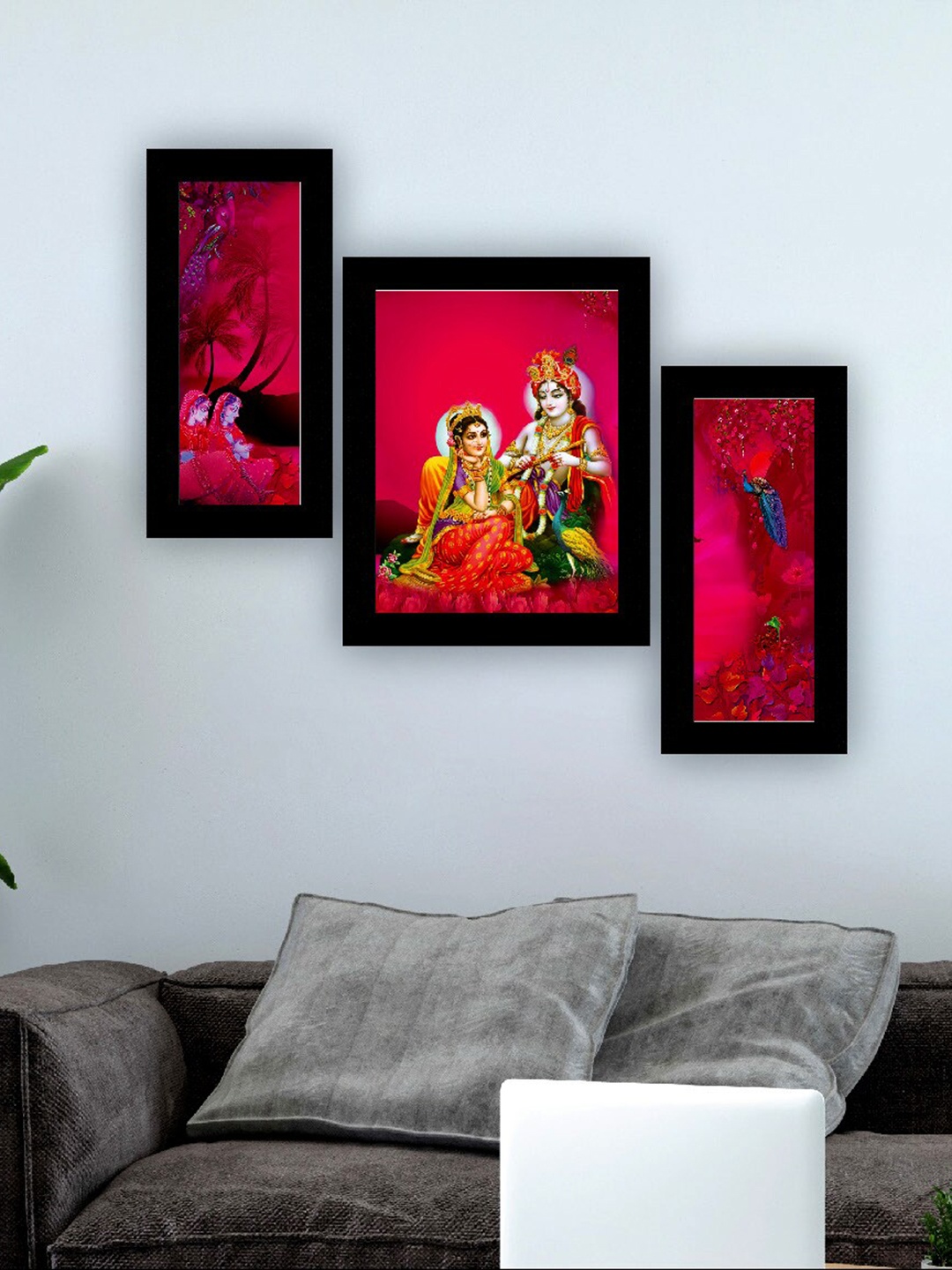 

SAF Red & Pink 3 Pieces Lord Radha Krishna Painting UV Coating Wall Arts