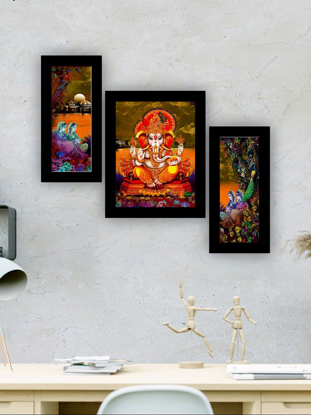 

SAF Orange & Brown 3 Pieces Lord Ganesha Painting UV Coating Wall Arts
