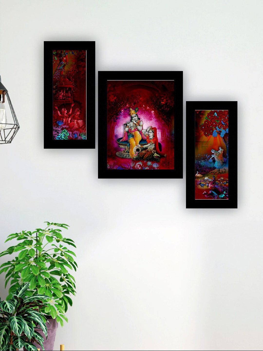

SAF Maroon & Purple 3 Pieces Lord Radha Krishna Painting UV Coating Wall Arts