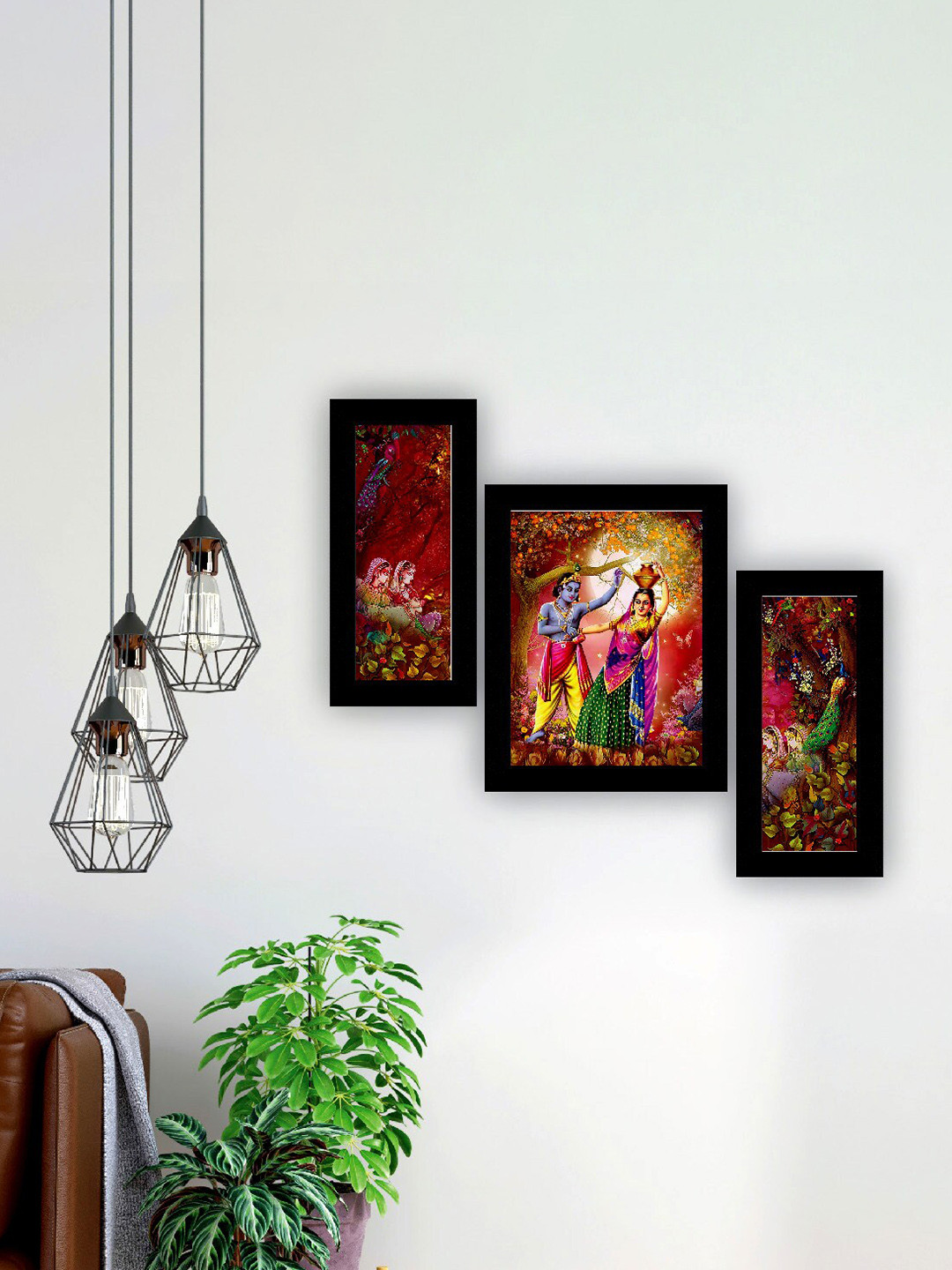 

SAF Purple & Green 3 Pieces Lord Radha Krishna Painting UV Coating Wall Arts