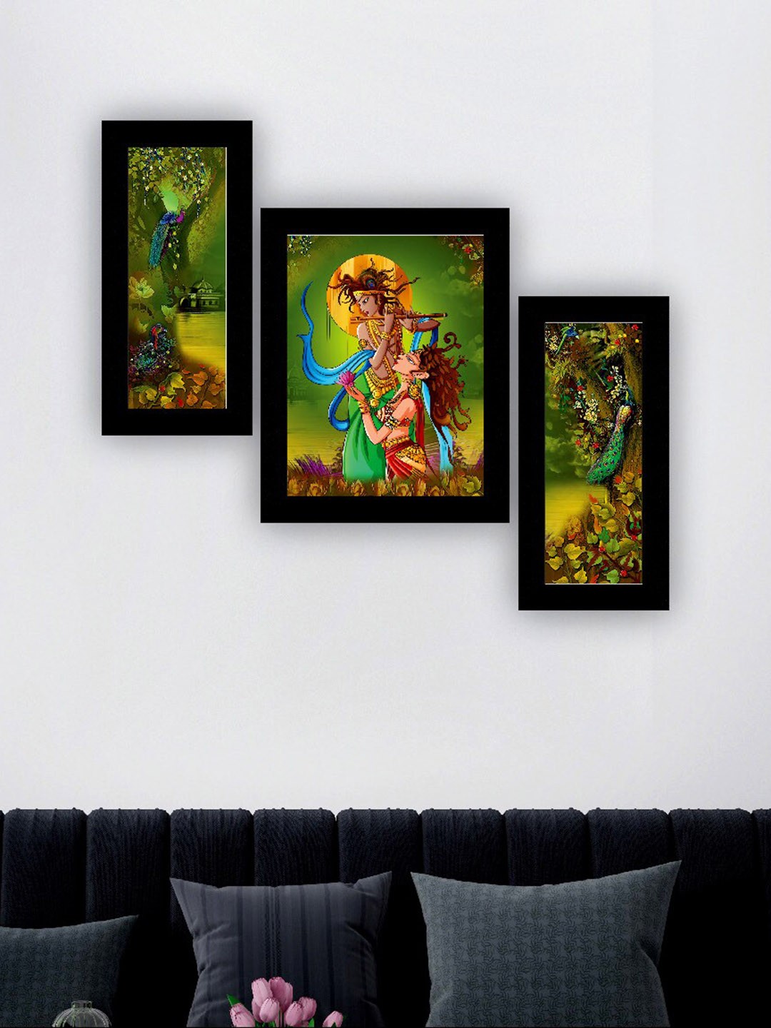 

SAF Green & Blue 3 Pieces Lord Radha Krishna Painting UV Coating Wall Arts