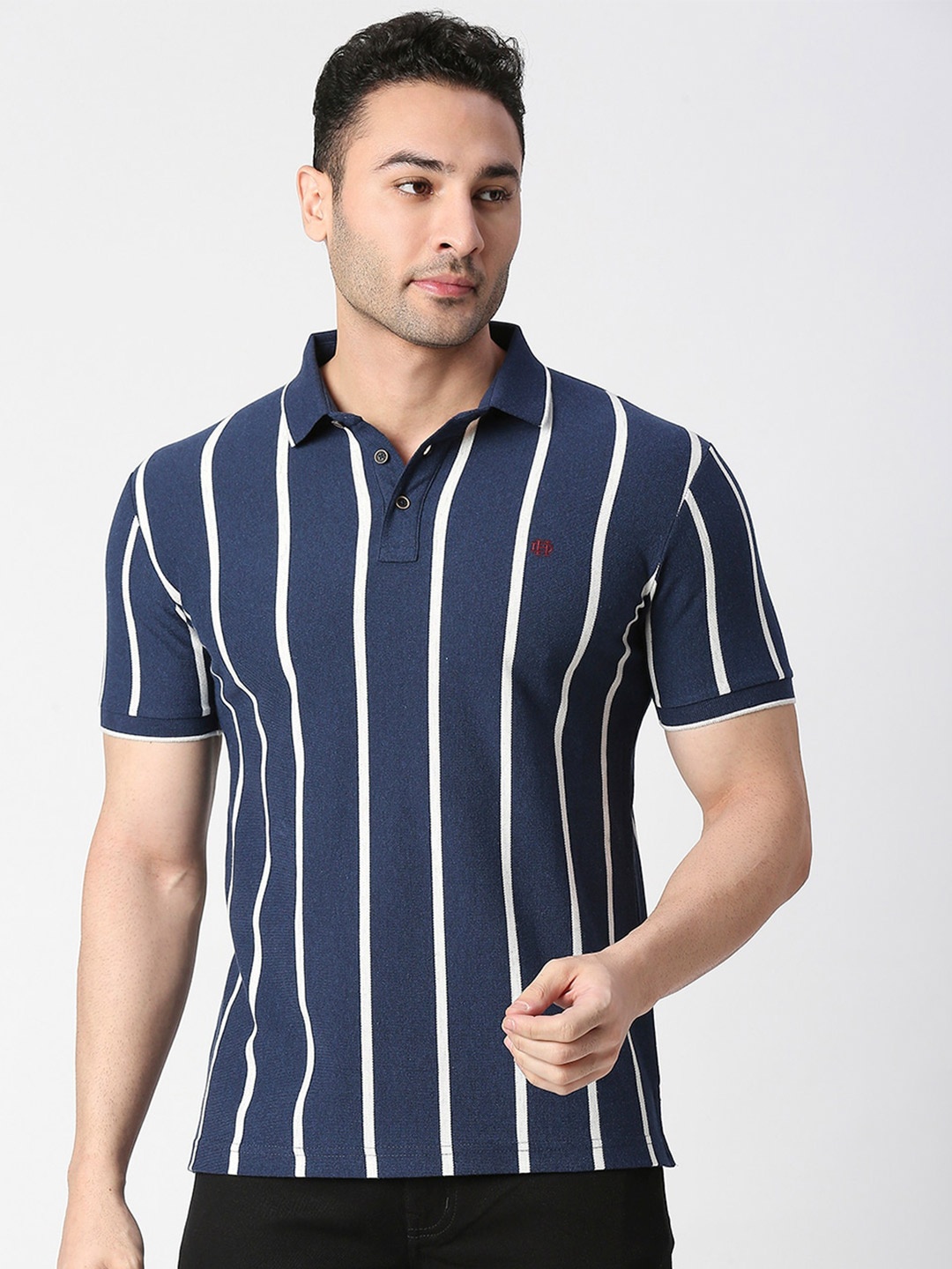 

DRAGON HILL Striped Polo Collar Cotton Slim Fit T-shirt, Blue