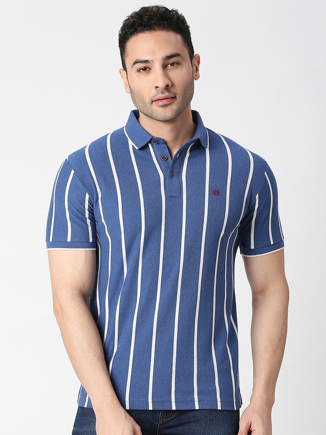 

DRAGON HILL Striped Polo Collar Slim Fit Casual Cotton T-shirt, Blue