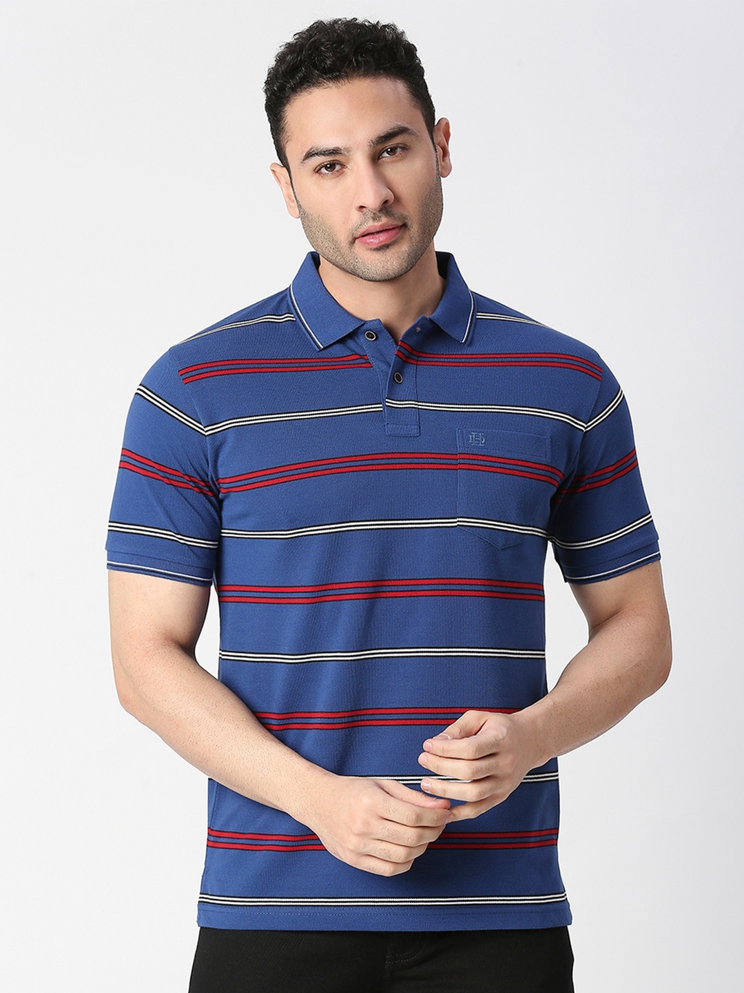 

DRAGON HILL Striped Polo Collar Cotton Slim Fit T-shirt, Blue