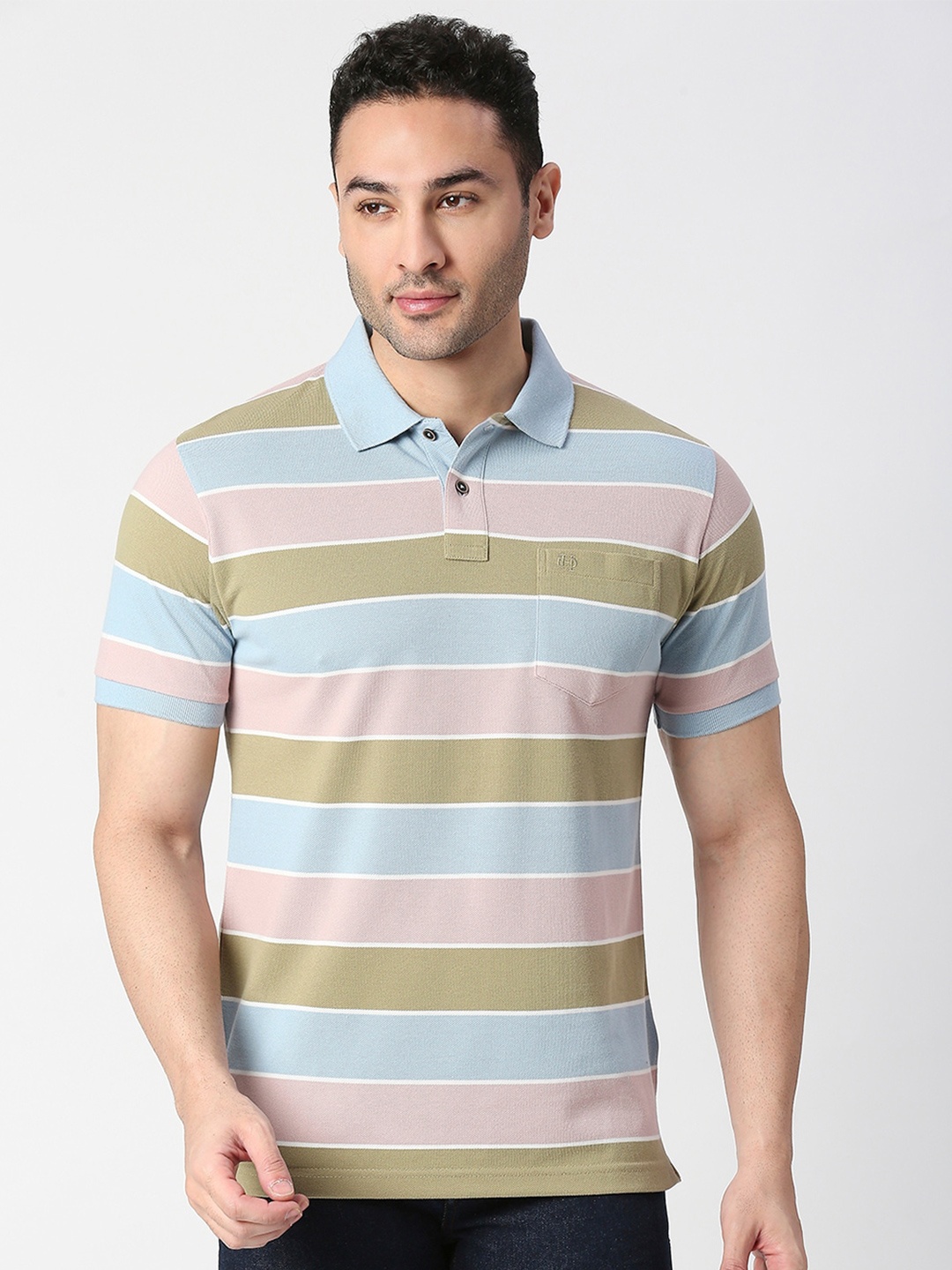 

DRAGON HILL Striped Polo Collar Cotton Slim Fit T-shirt, Blue