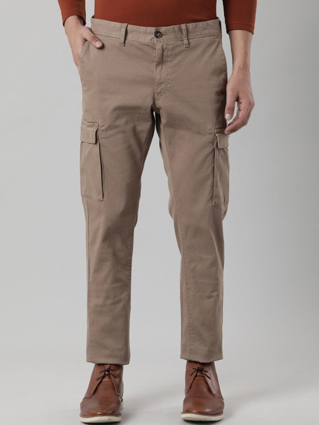 

Indian Terrain Men Brooklyn Slim Fit Pure Cotton Chinos Trousers, Brown