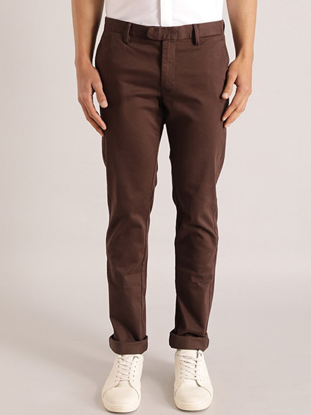 

Indian Terrain Men Brooklyn Slim Fit Pure Cotton Chinos Trousers, Brown