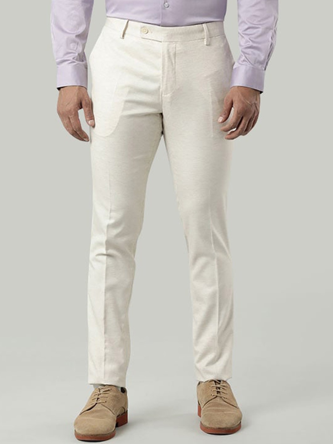 

Indian Terrain Men Brooklyn Slim Fit Mid-Rise Pure Cotton Trousers, White