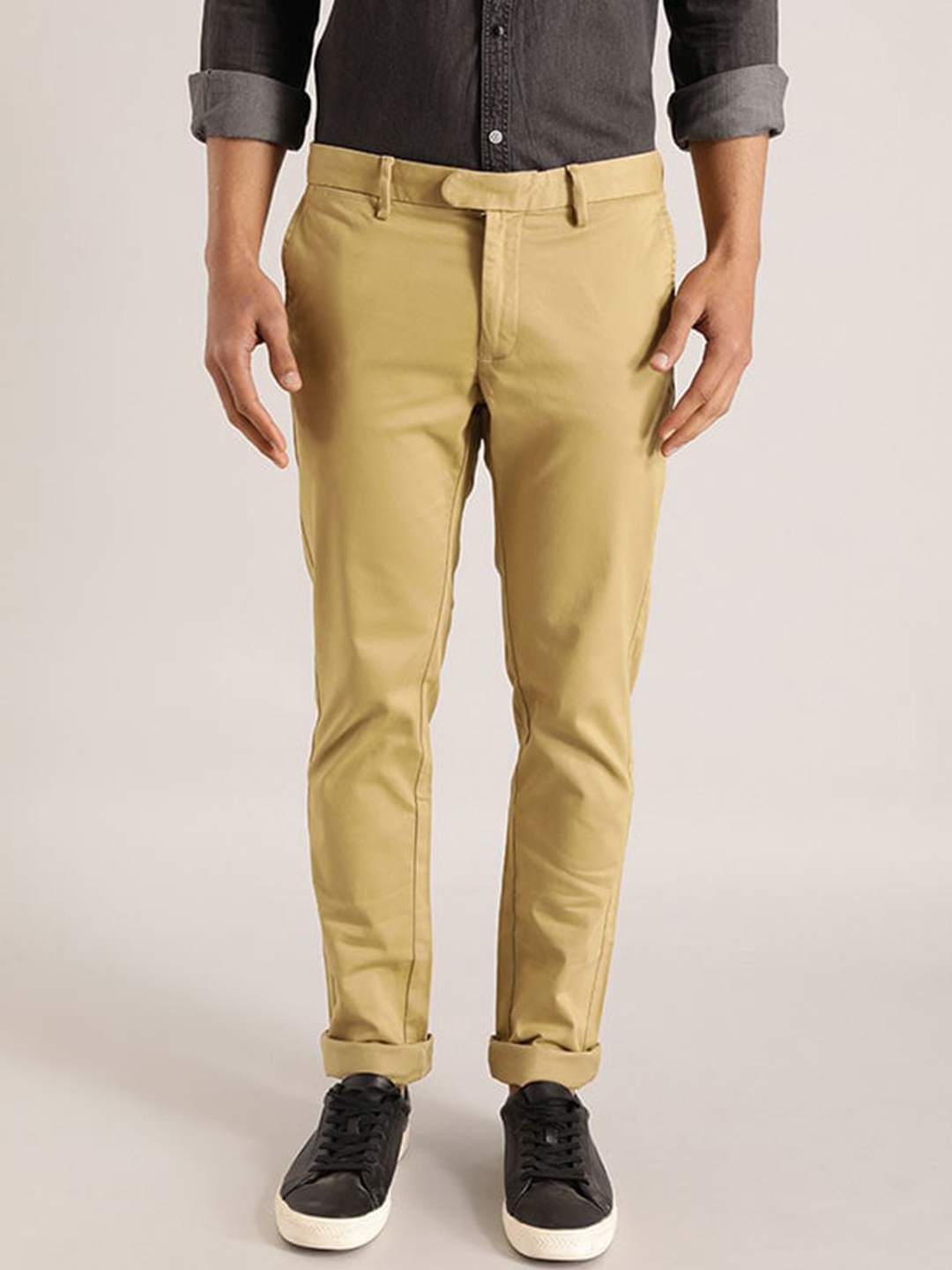

Indian Terrain Men Brooklyn Slim Fit Pure Cotton Trousers, Brown