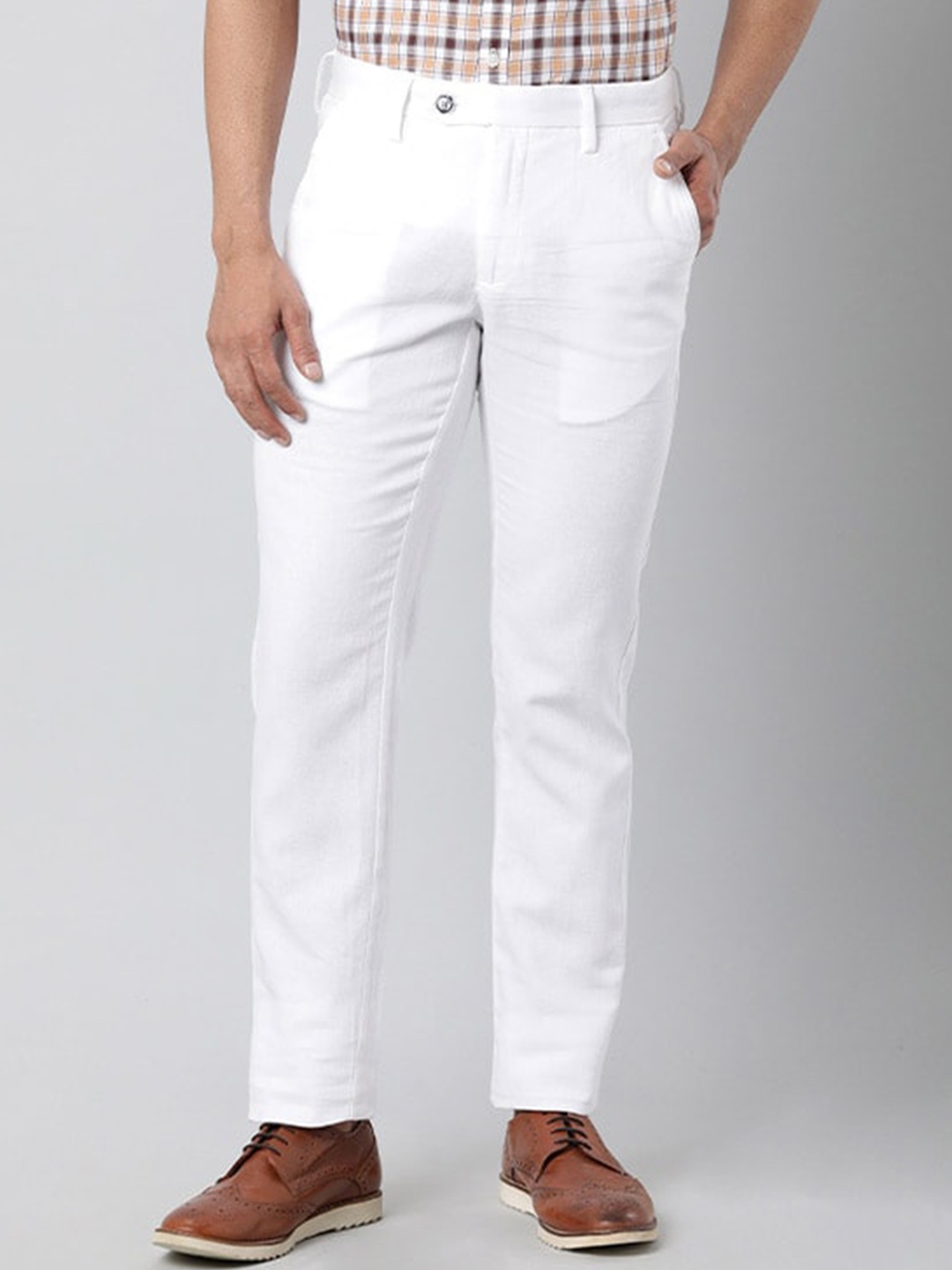 

Indian Terrain Men Brooklyn Slim Fit Pure Cotton Formal Trousers, White