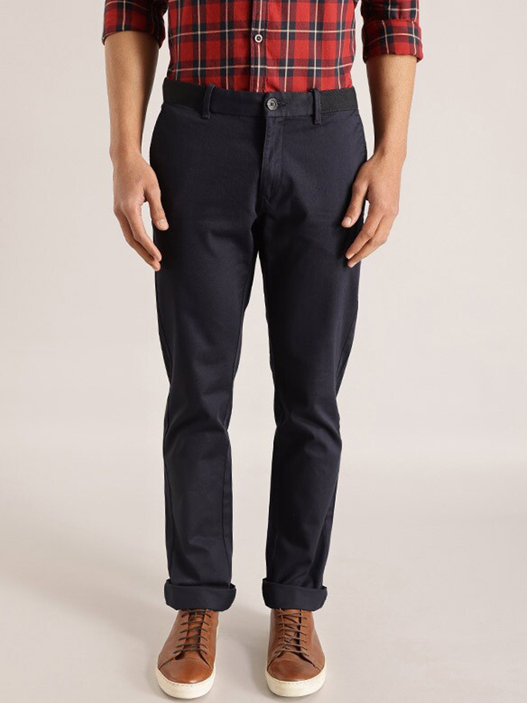 

Indian Terrain Men Brooklyn Slim Fit Pure Cotton Chinos Trousers, Blue
