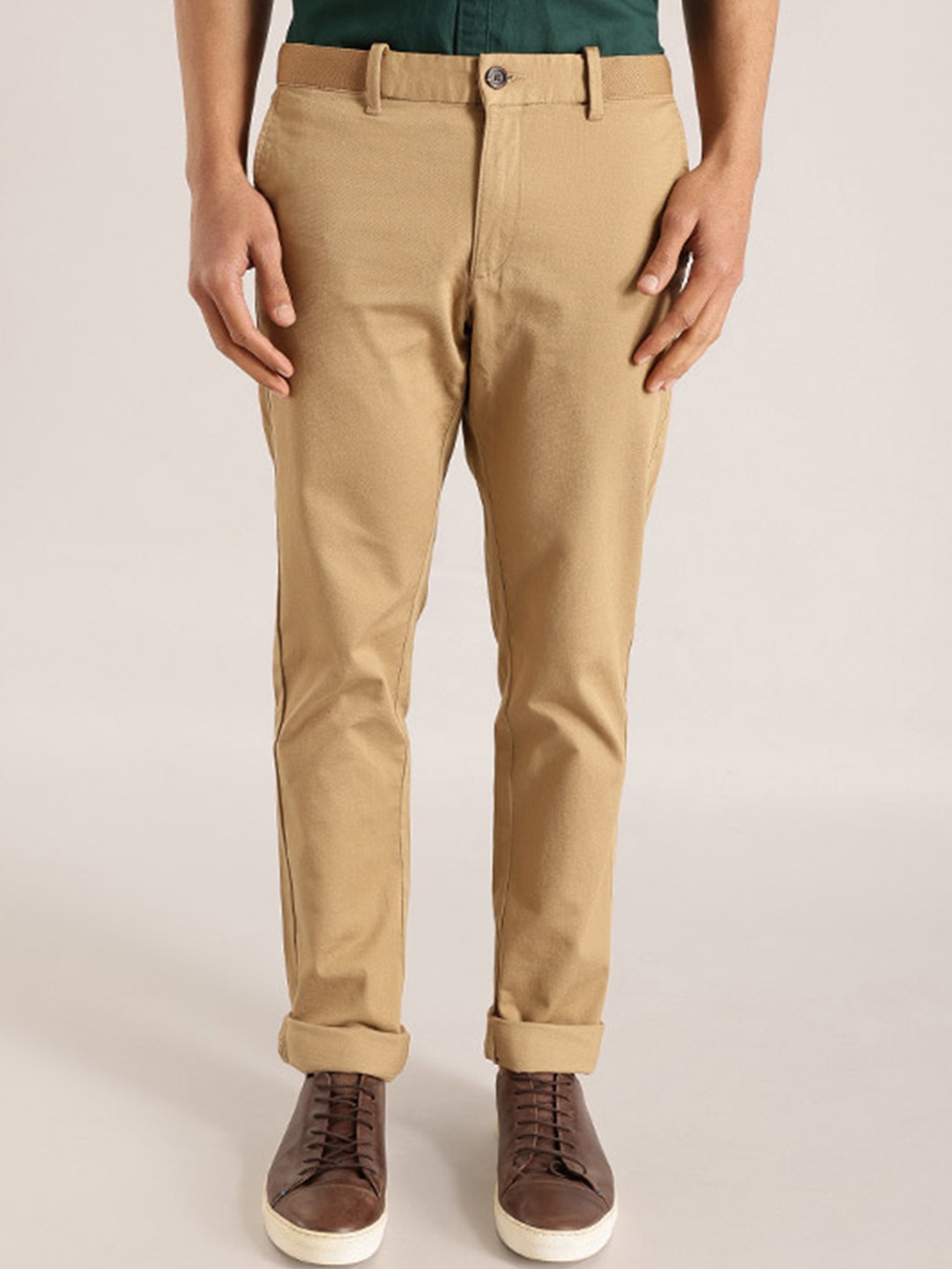 

Indian Terrain Men Brooklyn Slim Fit Pure Cotton Chinos Trousers, Brown