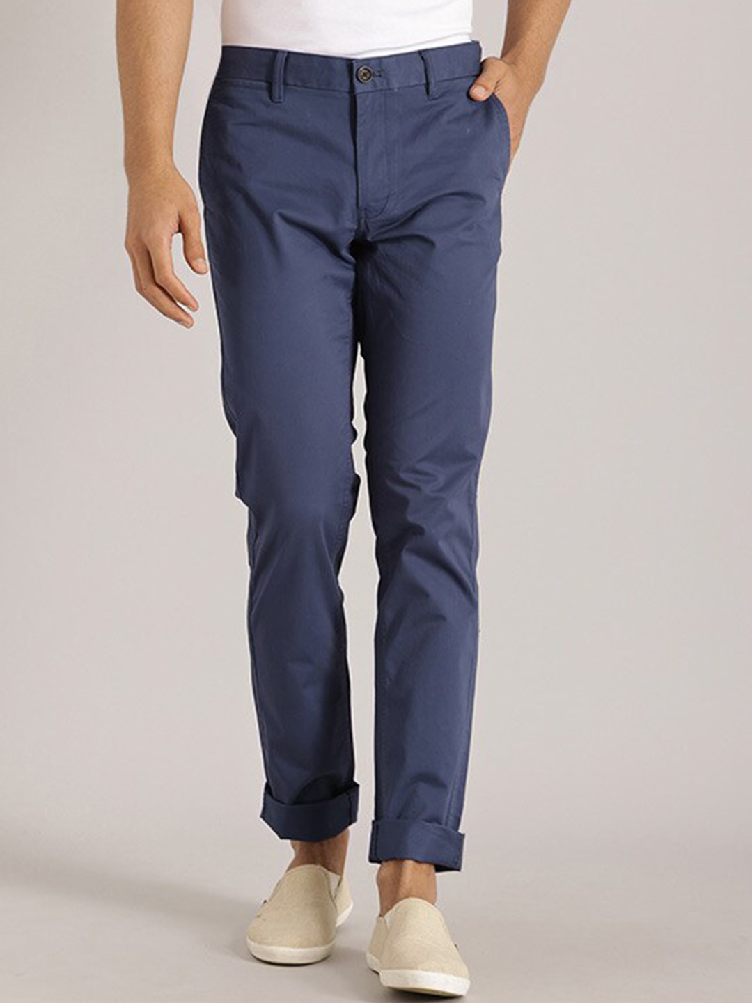 

Indian Terrain Men Brooklyn Slim Fit Pure Cotton Chinos, Blue