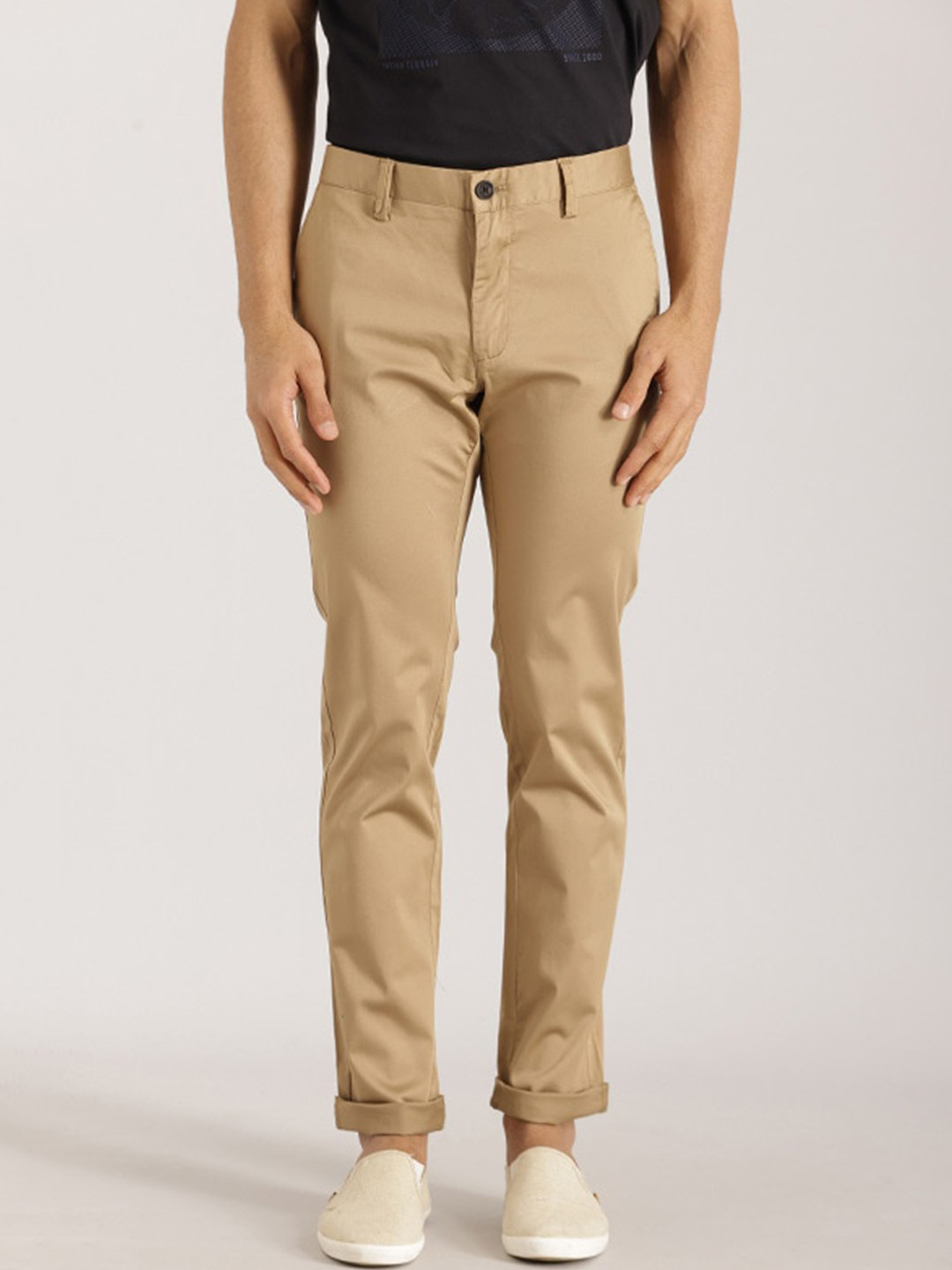 

Indian Terrain Men Brooklyn Mid Rise Pure Cotton Chinos Trousers, Brown