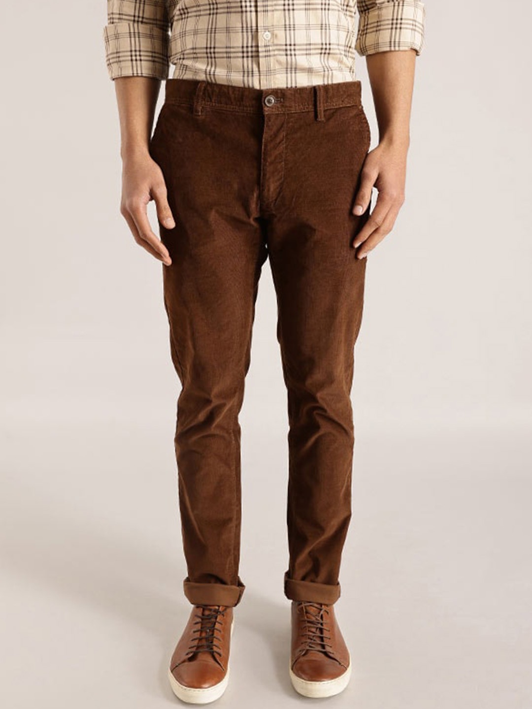 

Indian Terrain Men Brooklyn Slim Fit Pure Cotton Chinos, Brown