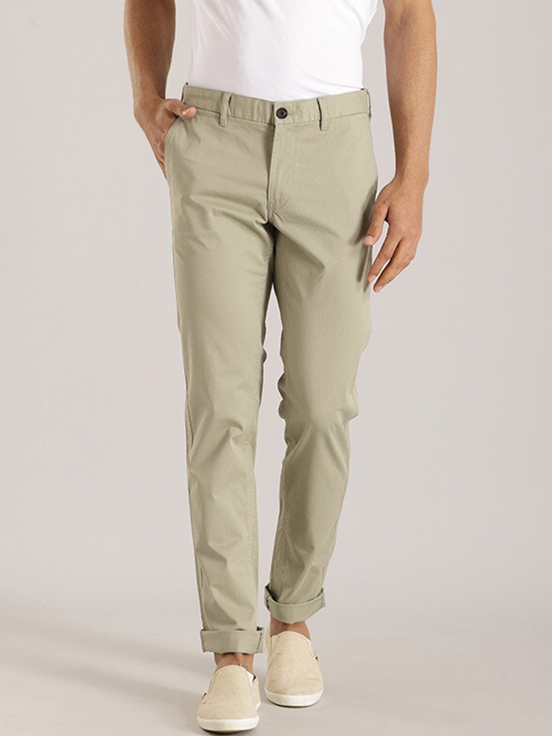 

Indian Terrain Men Mid-Rise Brooklyn Slim Fit Pure Cotton Chinos Trousers, Green