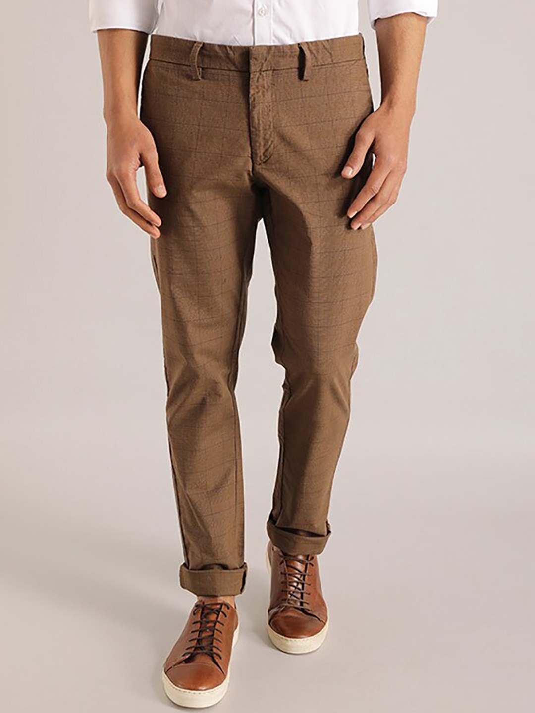 

Indian Terrain Men Brooklyn Pure Cotton Slim Fit Formal Trousers, Brown