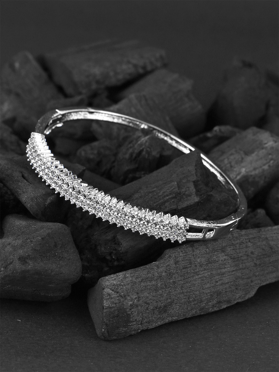 

Adwitiya Collection Women Silver-Plated Stone Studded Bangle-Style Bracelet