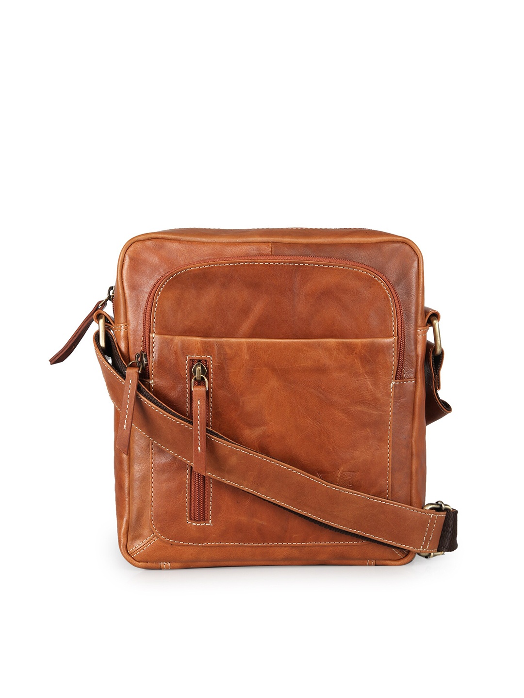 

GENWAYNE Men Leather Messenger Bag, Tan