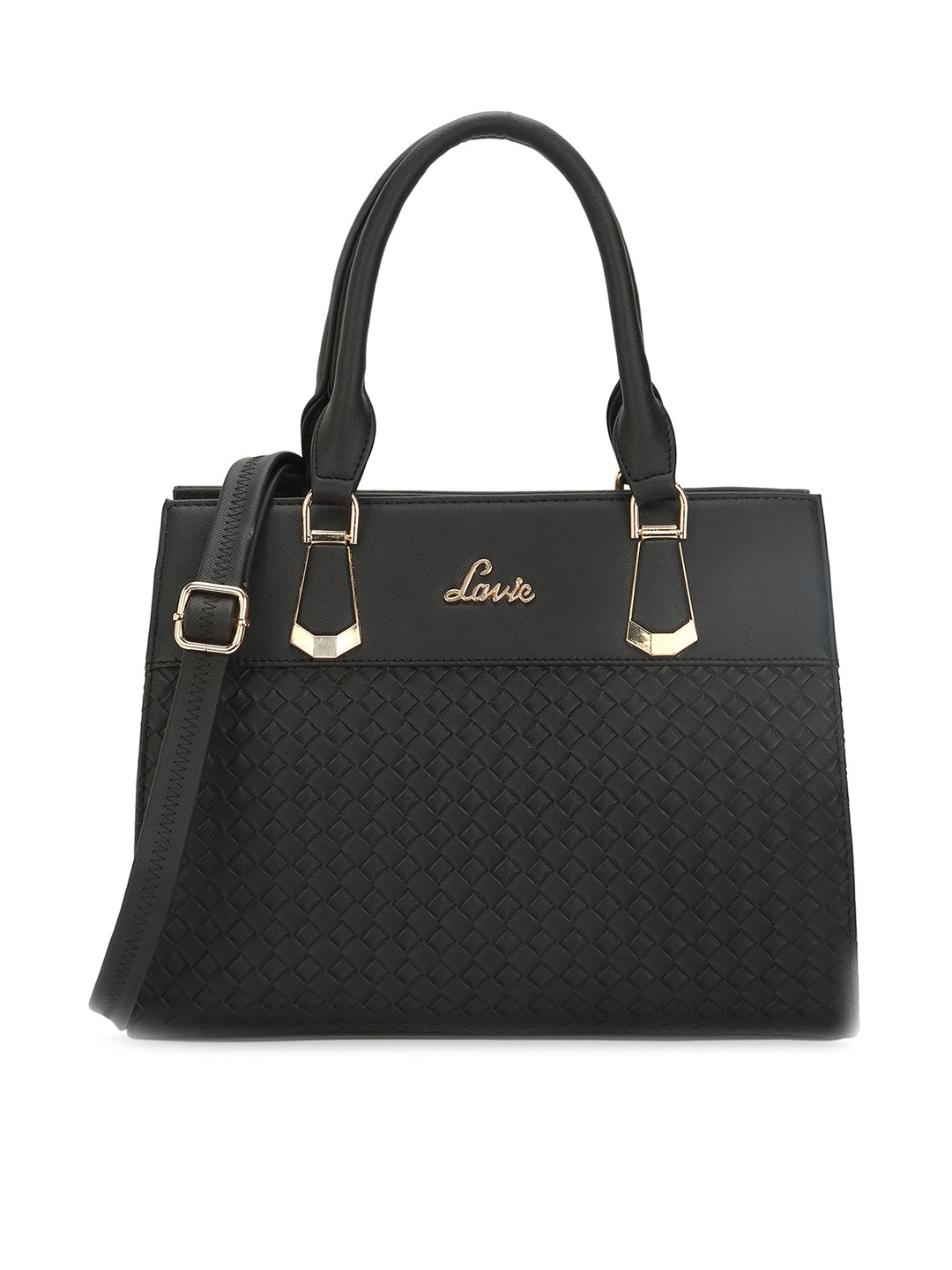 

Lavie Structured Handheld Bag With Cut Work, Black