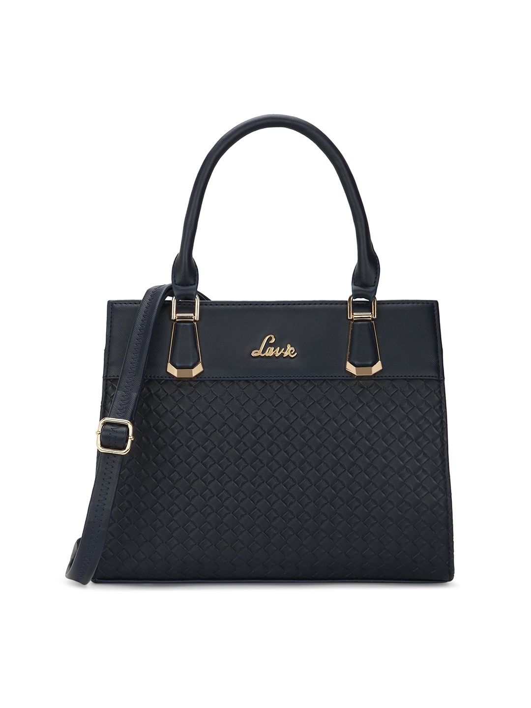 

Lavie Structured Handheld Bag With Cut Work, Navy blue