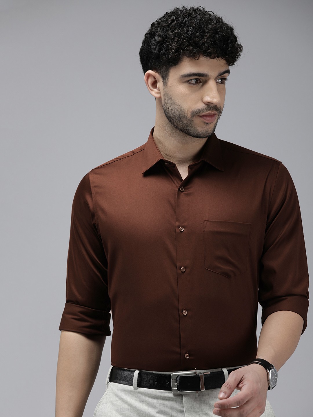 

Van Heusen Men Pure Cotton Opaque Formal Shirt, Coffee brown