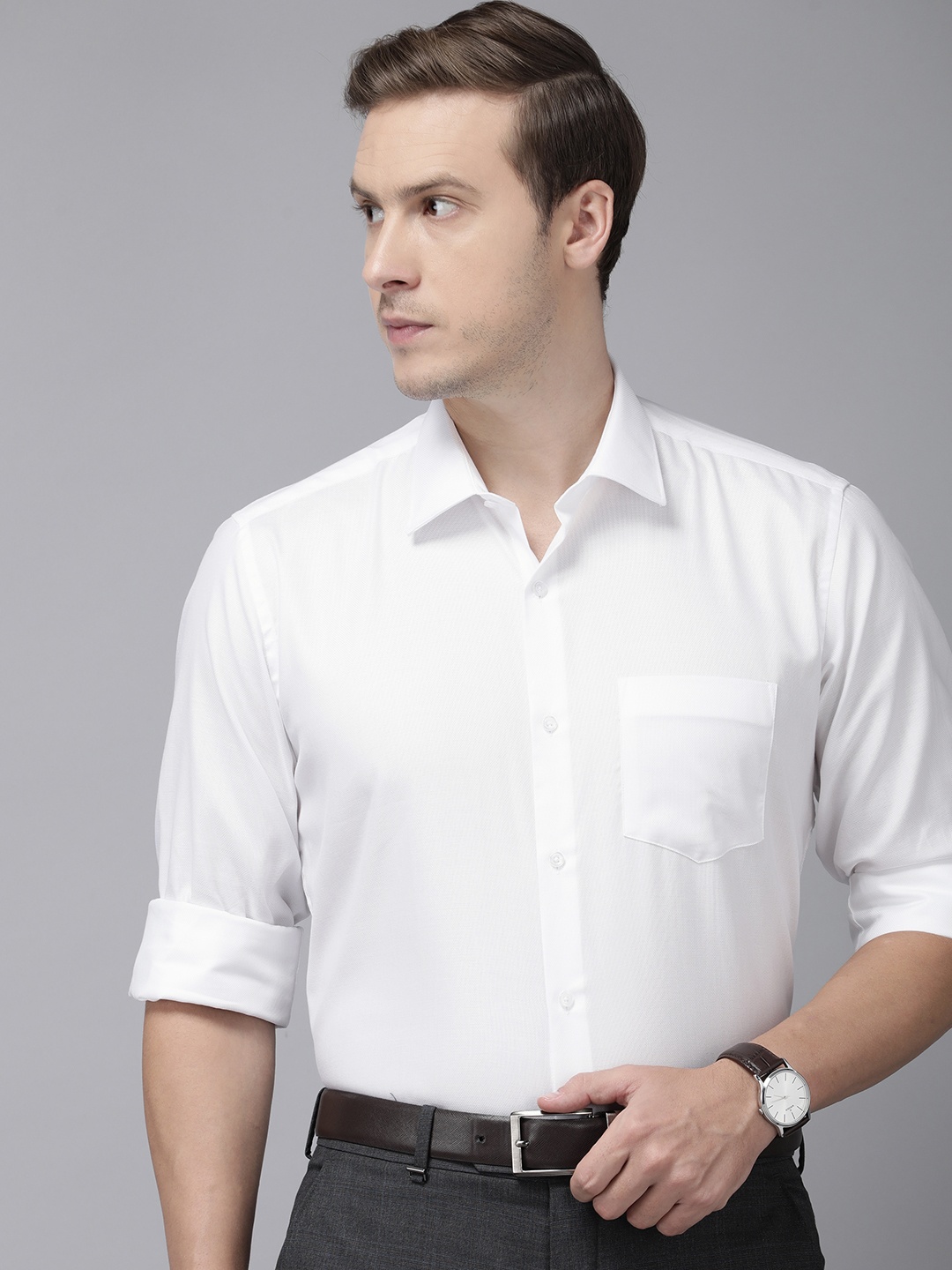 

Van Heusen Pure Cotton Custom Self Design Textured Slim Fit Formal Shirt, White