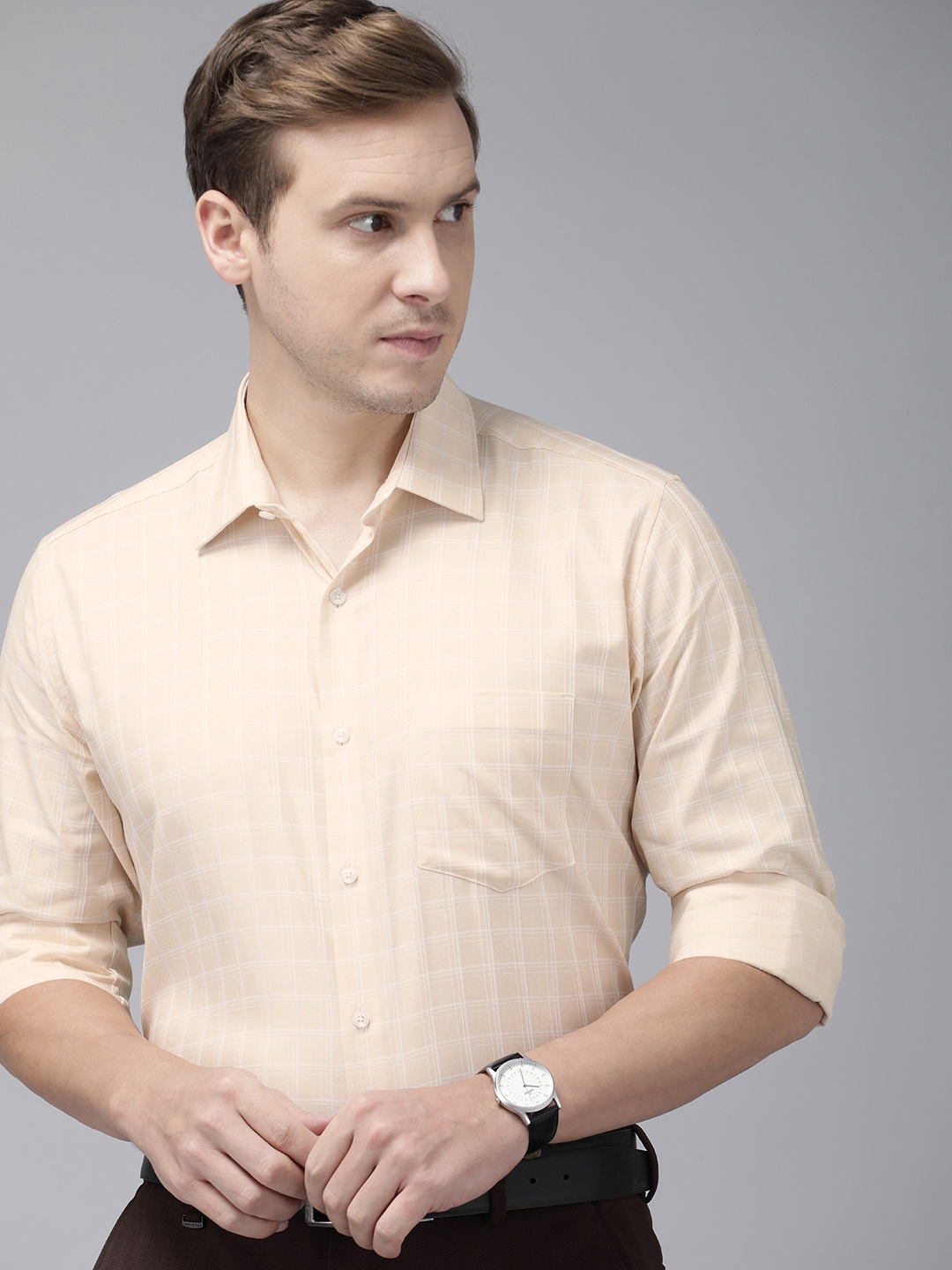 

Van Heusen Custom Pure Cotton Checked Formal Shirt, Beige