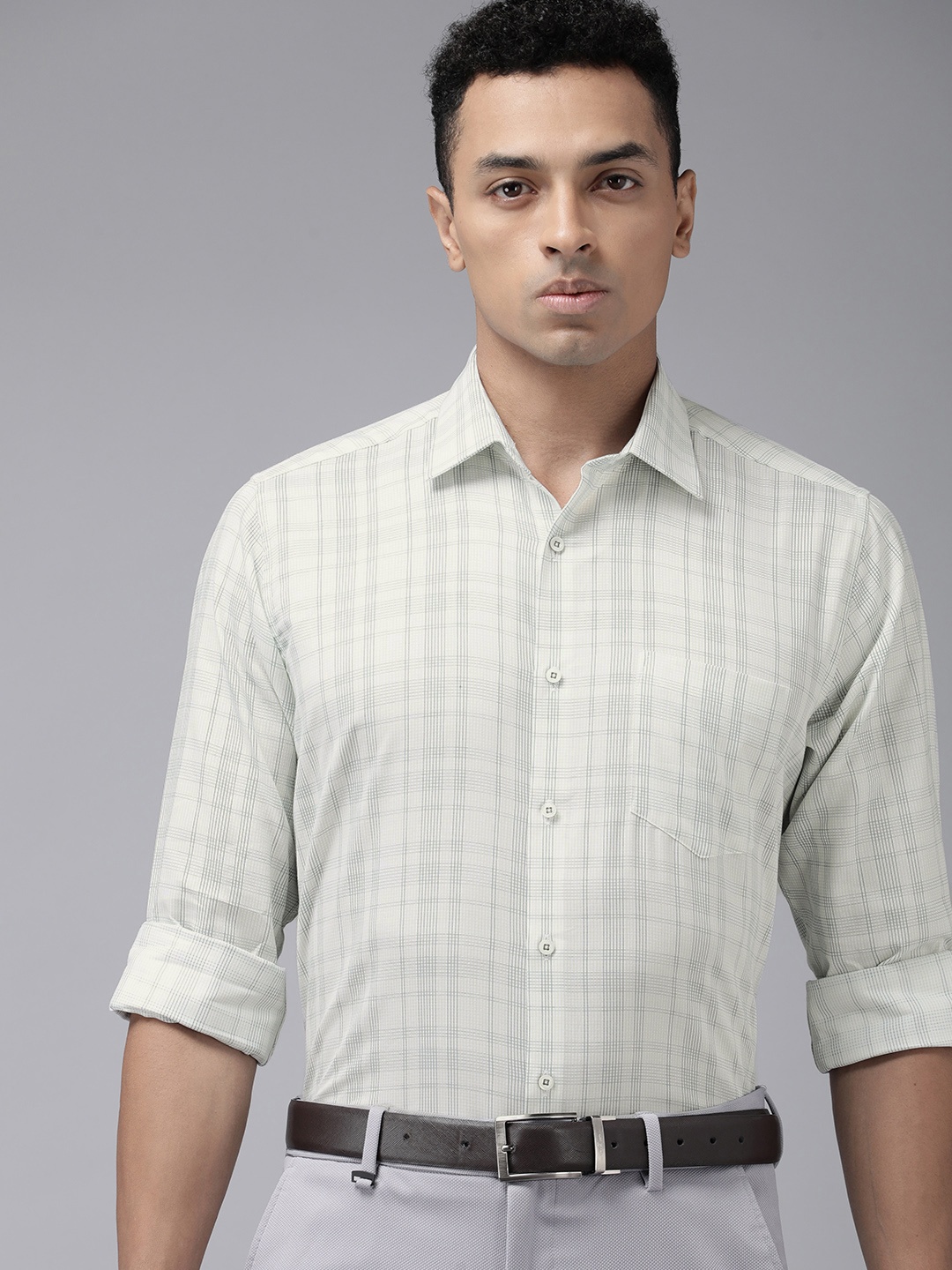 

Van Heusen Pure Cotton Custom Checked Formal Shirt, Green