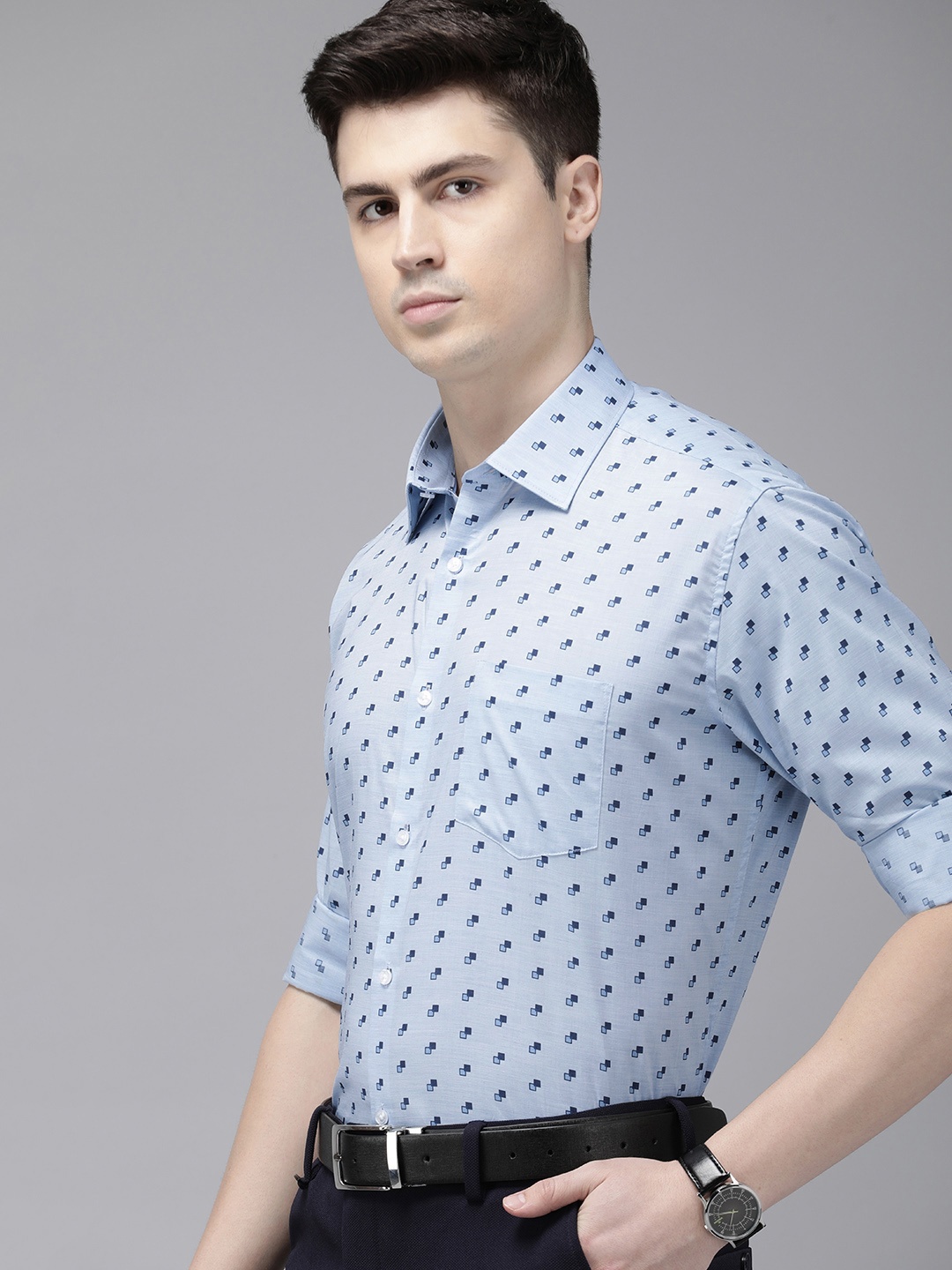 

Van Heusen Pure Cotton Printed Formal Shirt, Blue