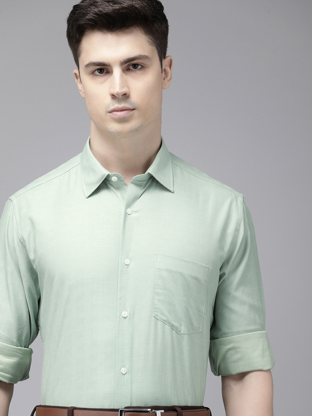 

Van Heusen Pure Cotton Textured Formal Shirt, Green