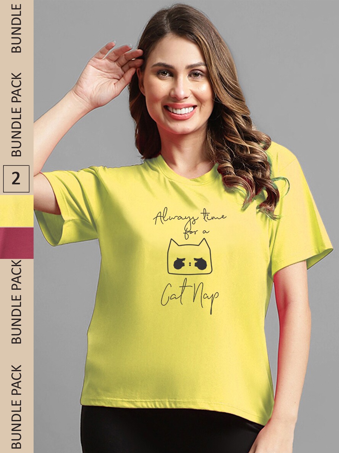 

Kanvin Yellow & Maroon Pack Of 2 Typography Printed Loose T-shirt