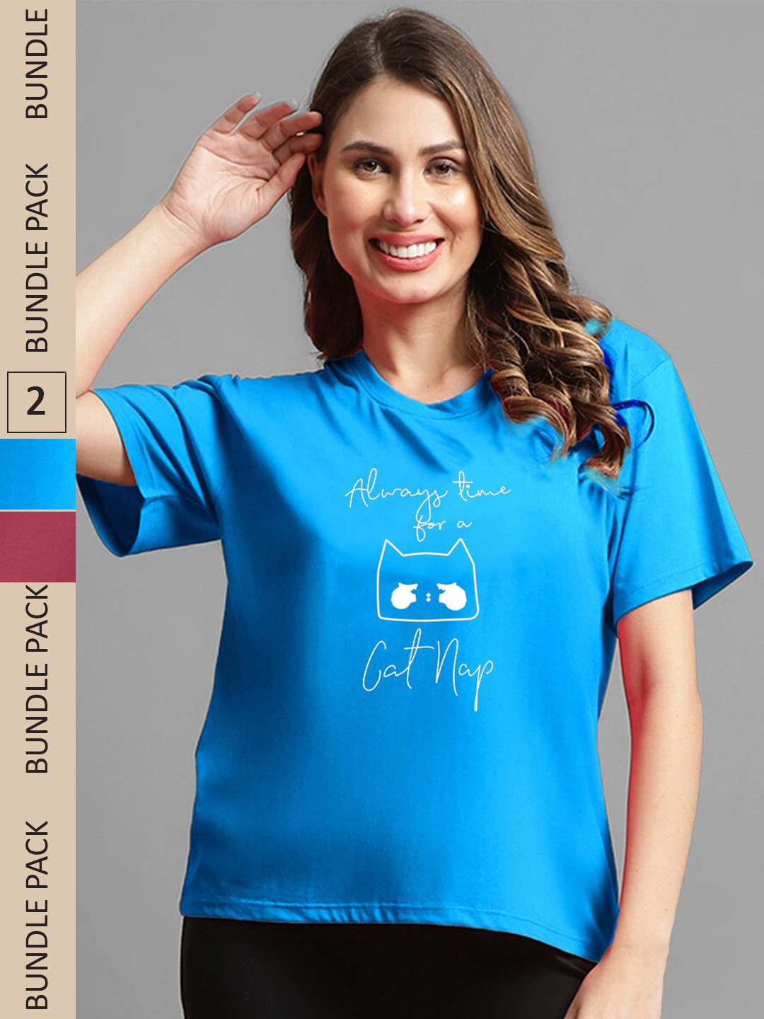

Kanvin Blue & Maroon Pack Of 2 Typography Printed Loose T-shirt