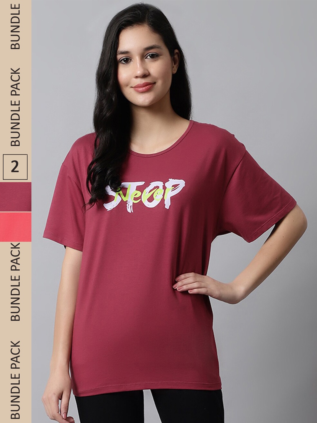 

Kanvin Pack of 2 Maroon & Red Printed Oversized Fit T-shirts