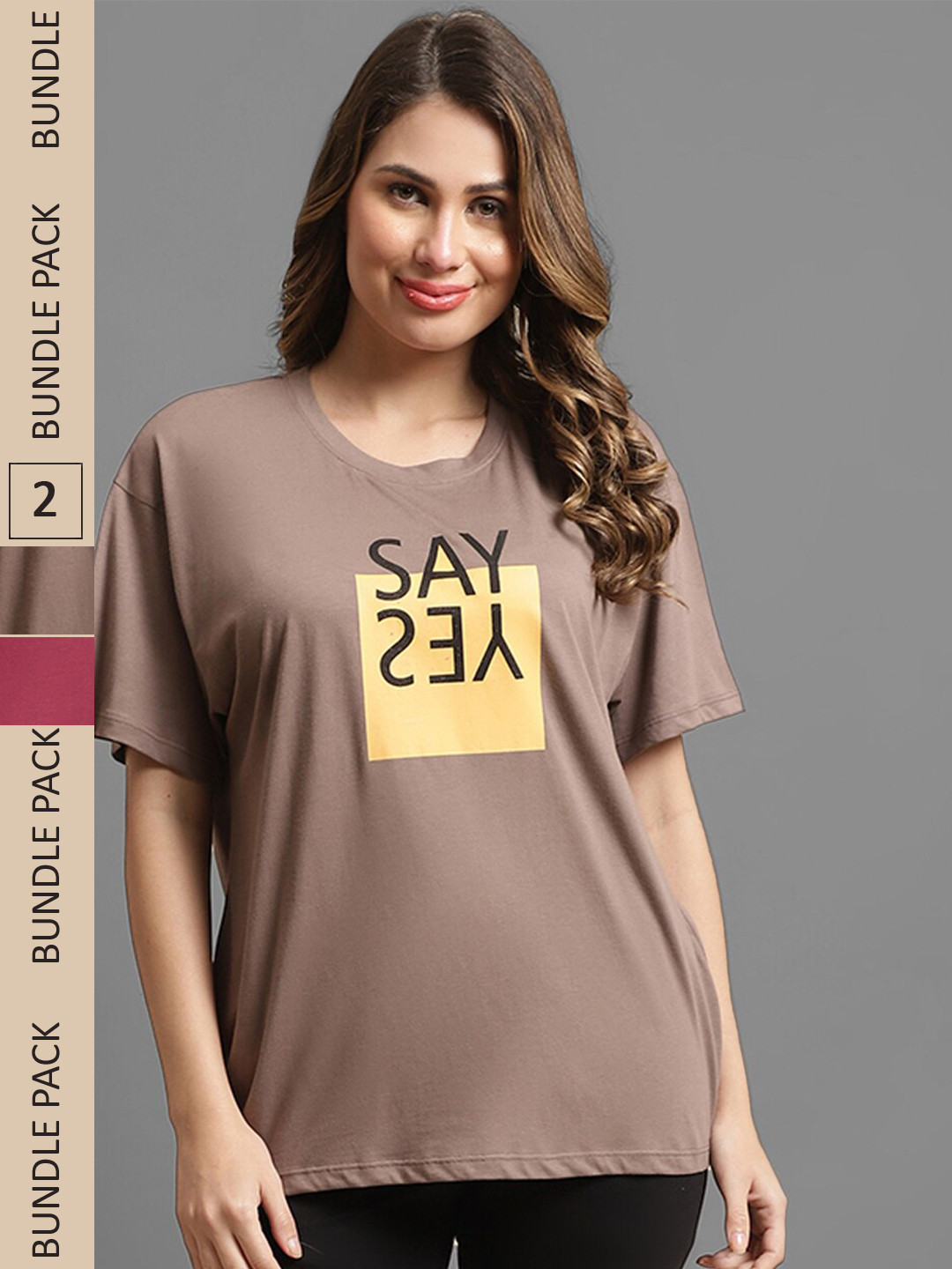 

Kanvin Pack Of 2 Maroon & Brown Printed Drop-Shoulder Sleeves Casual Cotton T-shirts