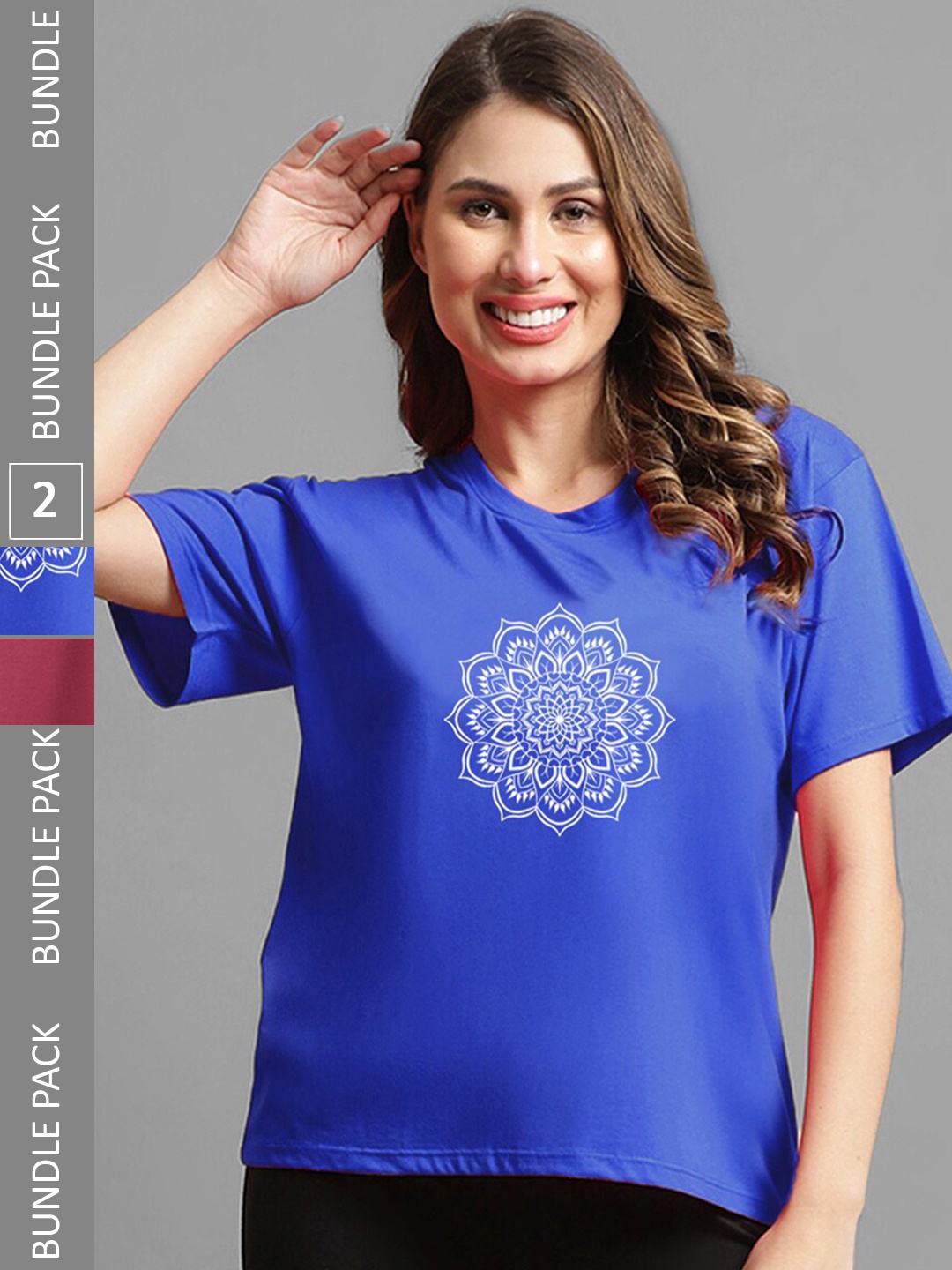 

Kanvin Blue & Maroon Pack Of 2 Printed Lounge T-shirts