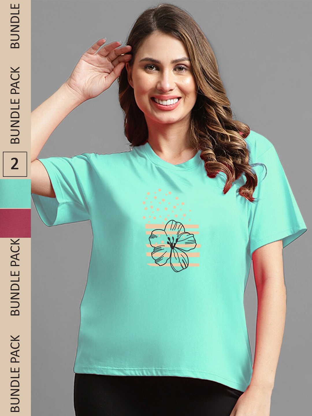 

Kanvin Maroon & Green Pack Of 2 Printed Oversized T-shirts