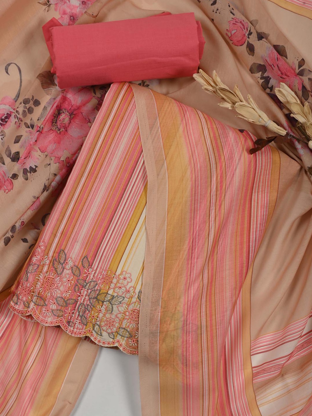 

Meena Bazaar Printed Unstitched Dress Material, Peach