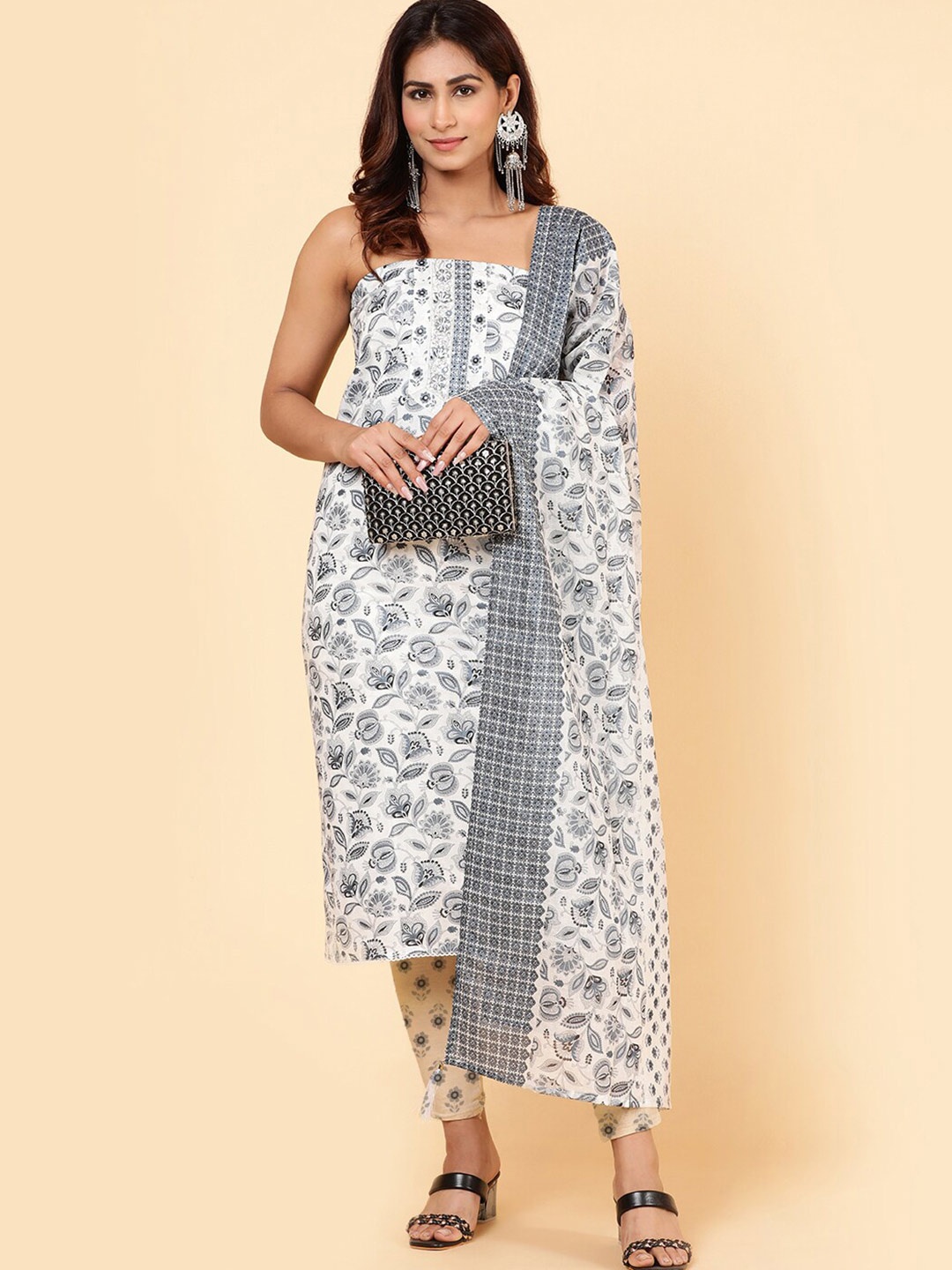 

Meena Bazaar Printed Unstitched Dress Material, Grey