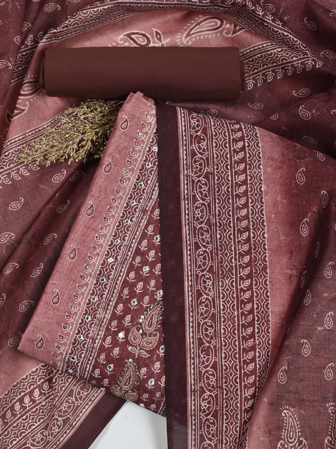 

Meena Bazaar Printed Art Silk Unstitched Dress Material, Burgundy
