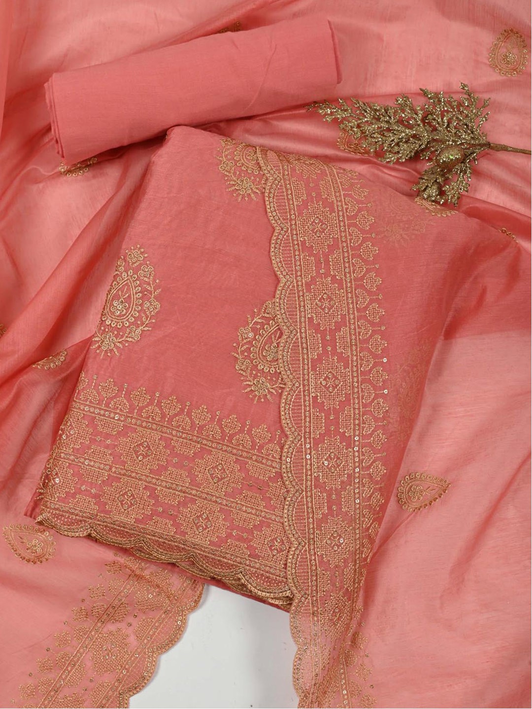 

Meena Bazaar Embroidered Art Silk Unstitched Dress Material, Pink