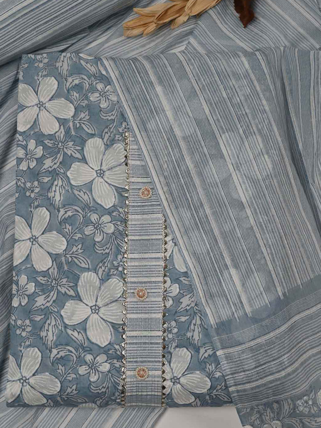 

Meena Bazaar Floral Printed Unstitched Dress Material, Grey