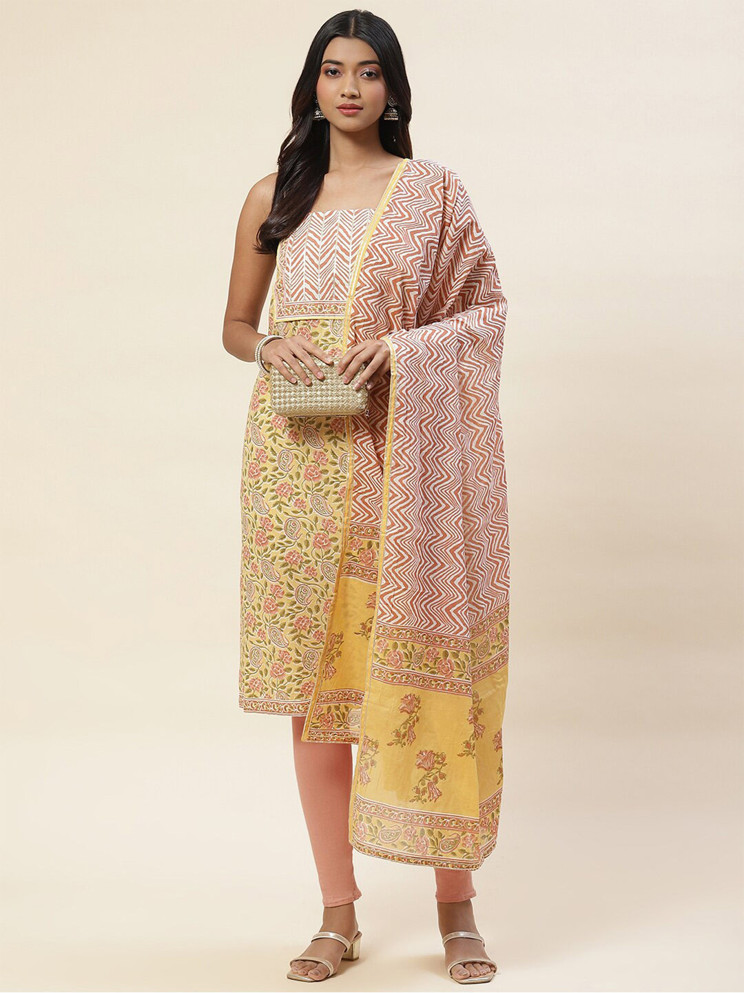 

Meena Bazaar Printed Unstitched Dress Material, Yellow