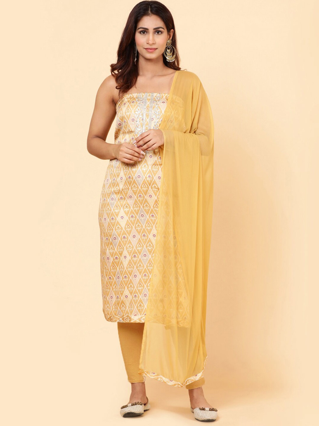 

Meena Bazaar Geometric Printed Unstitched Dress Material, Yellow