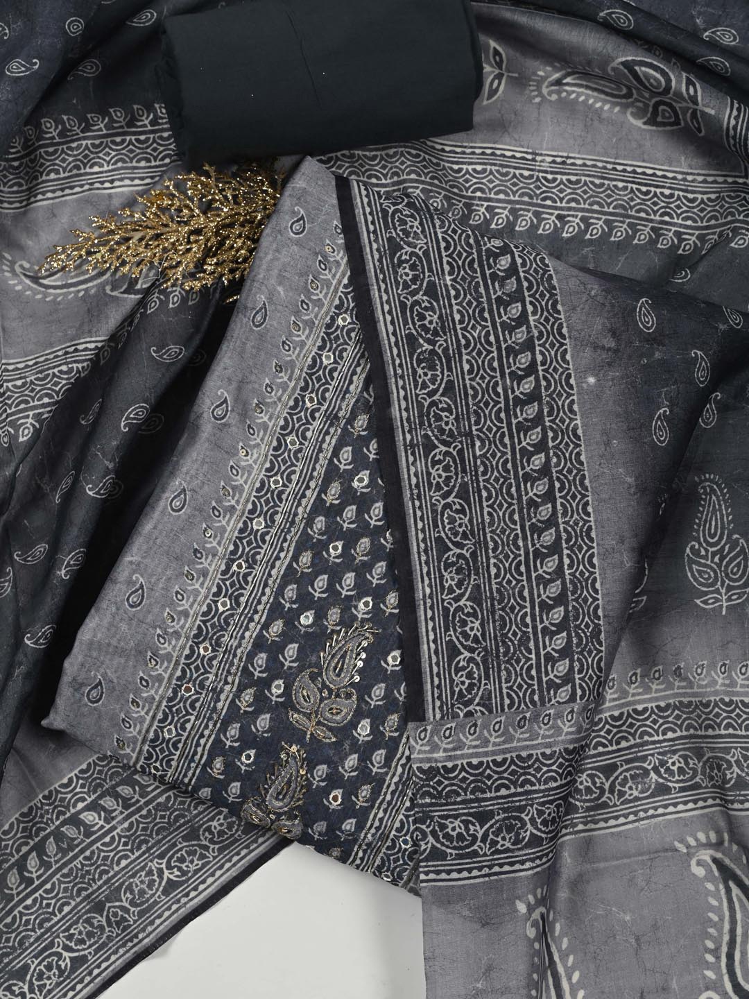 

Meena Bazaar Printed Art Silk Unstitched Dress Material, Navy blue
