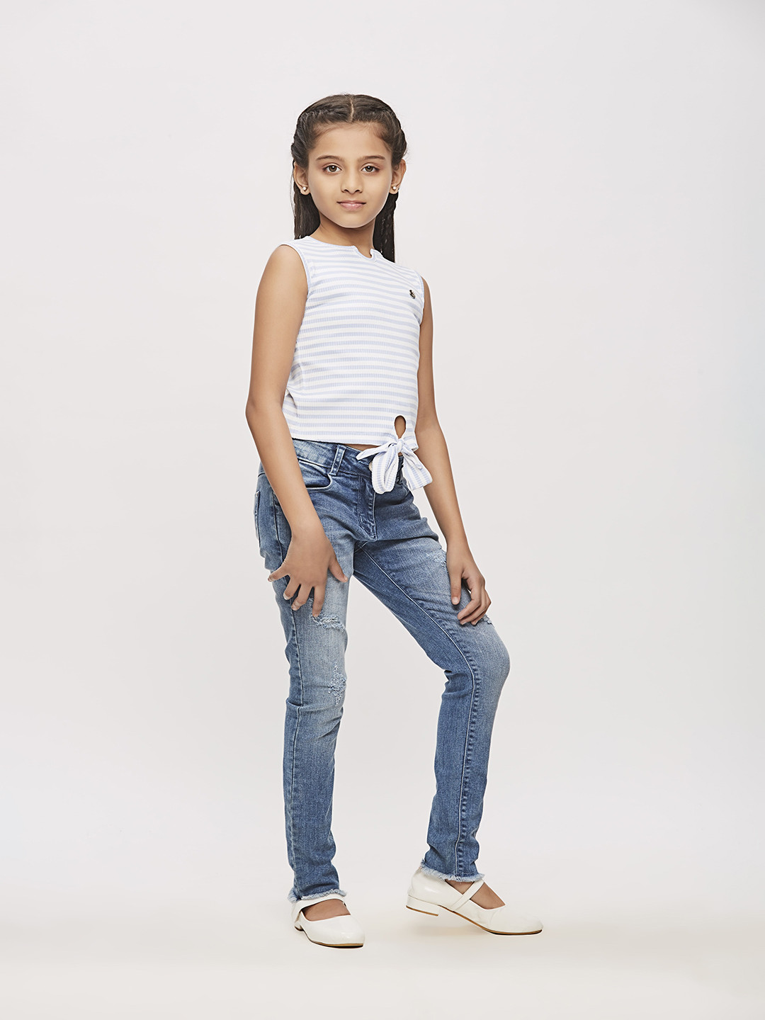 

Tiny Girl Striped Waist Tie-Up Regular Top, Blue