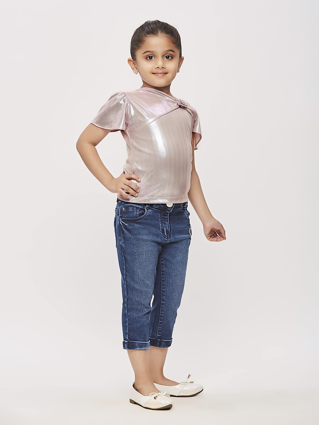 

Tiny Girl Girls V-Neck Flutter Sleeve Top, Silver